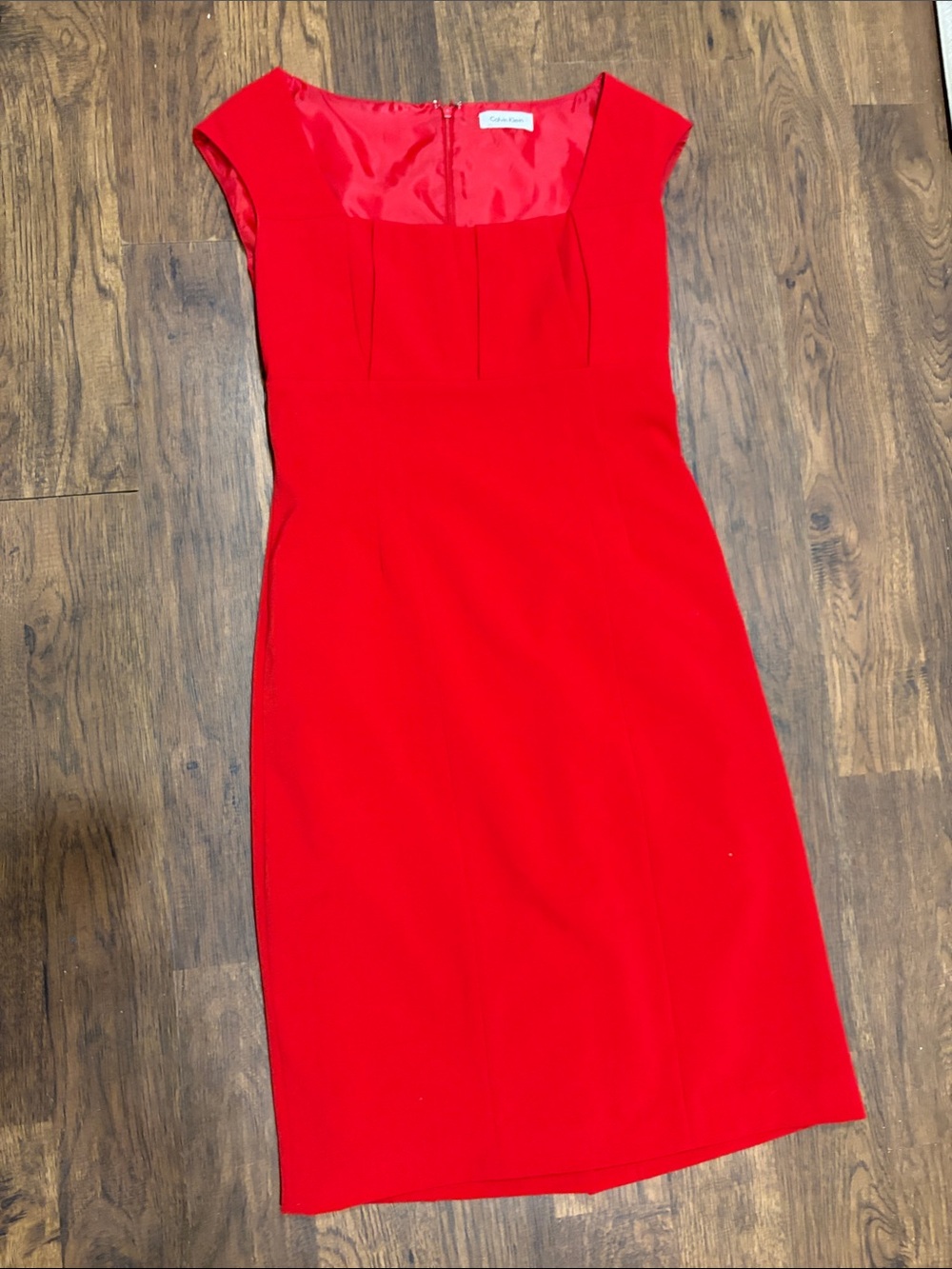 Calvin Klein Red Cap-Sleeve Midi Sheath Dress